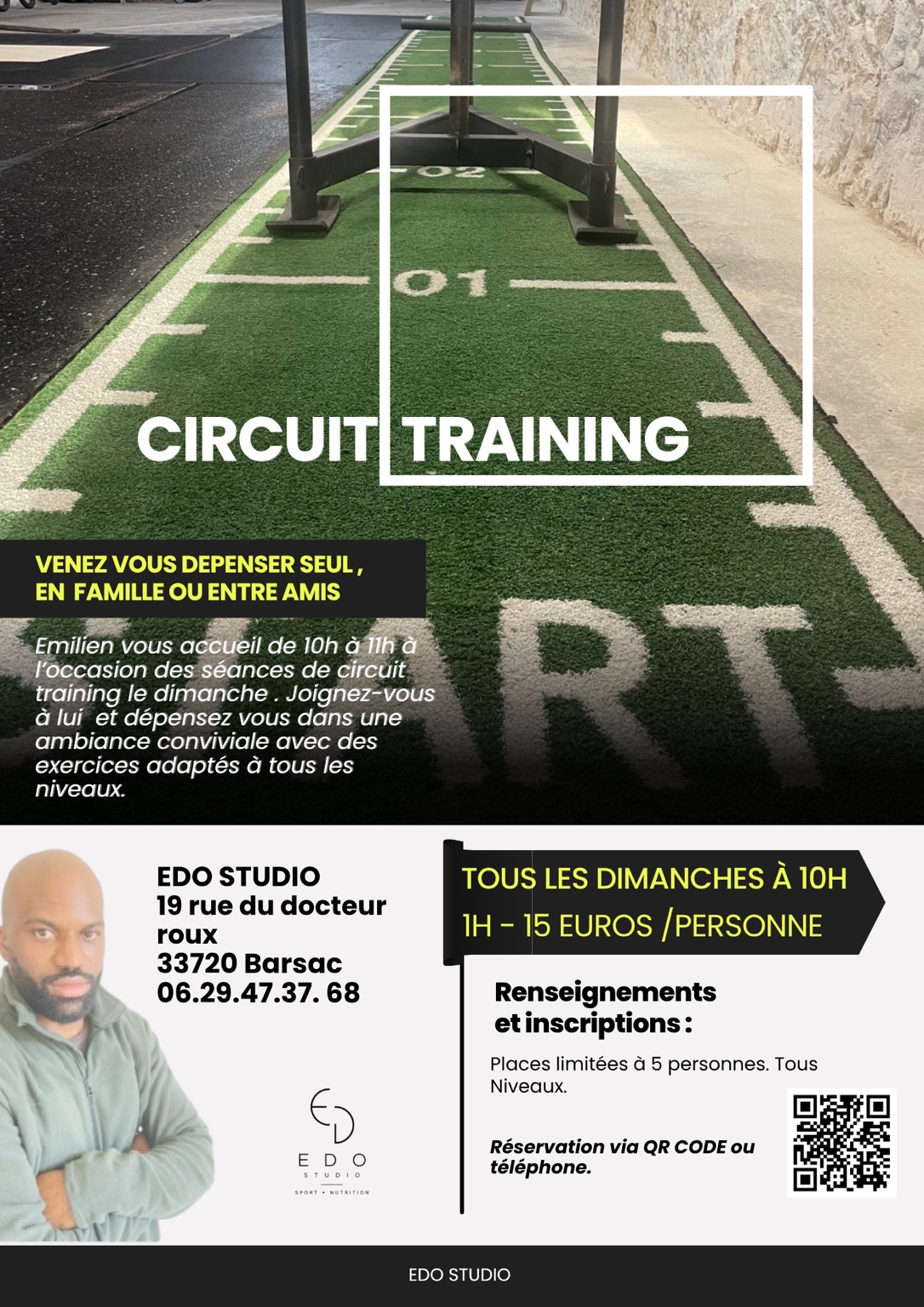 Affiche du circuit training EDO Studio animé par Émilien
